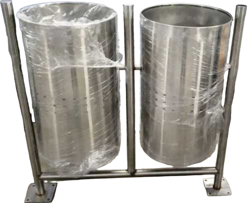 Twin Bin Stainless Steel Dustbin - SS304, 50L, Silver, 900mm Height | Outdoor Use, Open Top, Matt Finish