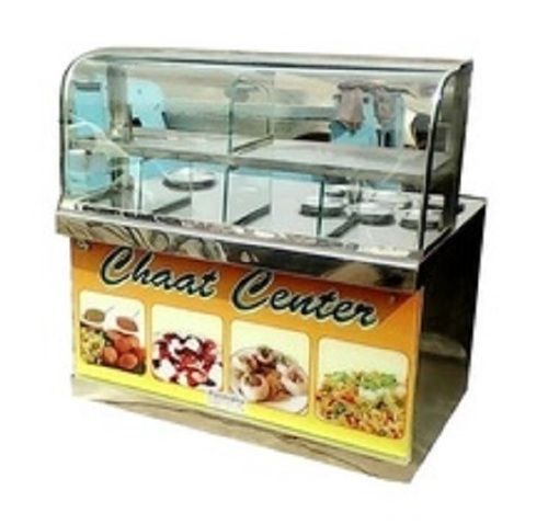 Chaat Food Counter - Polished Stainless Steel Frame with Glass Panels, Easy to Install and Heavy-Duty Design, Floor Standing Display for Shops