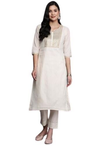 Off White Yoke Design Cotton Straight Kurta