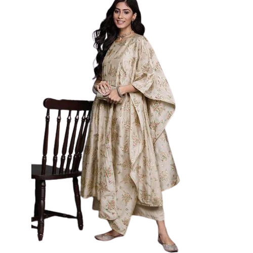 Ladies Printed Silk Blend A Line Kurta