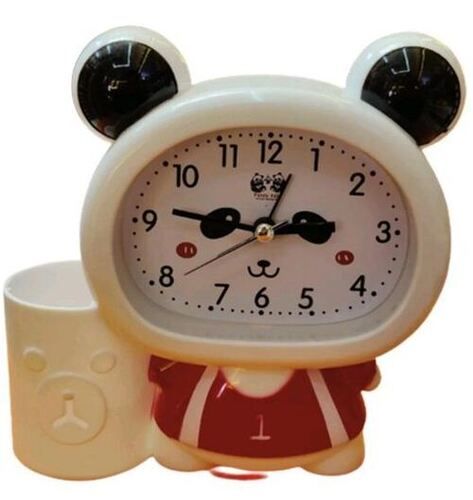 Cartoon Alarm Table Clock - Plastic, 7 Inch (H), White Base | Multi Color Analog Design