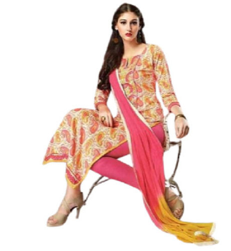 Ladies Cotton Salwar Suit - Long Regular Fit, Round-Neck, 3/4th Sleeve | Printed Pattern, Breathable, Quick Dry, Anti Wrinkle, Machine Washable