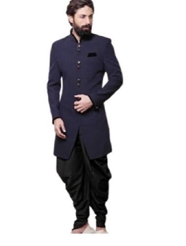 Mens Sherwani - Regular Fit, Long Sleeves, Blue and Black | Breathable, Quick Dry, Anti-Wrinkle, No Fade, Machine Washable, Summer & Winter Wear