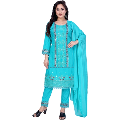 Pakistani Suit for Women and Girls - Cotton, Full Sleeves, Rayon Blue | Elegant Festive Styles, Variety of Vibrant Colors, Breathable and Lightweight Materials