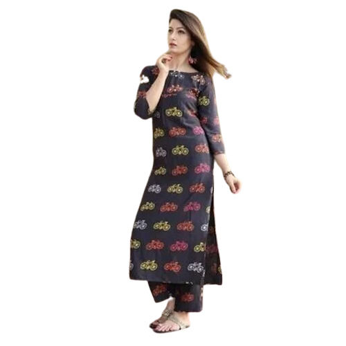 Ladies Multicolour 3/4th Sleeves Knee Length Printed Kurti