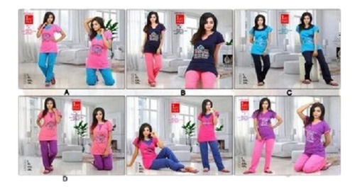 Ladies Half Sleeves Regular Fit Skin-Friendly Printed Nightwear Night Suit Set