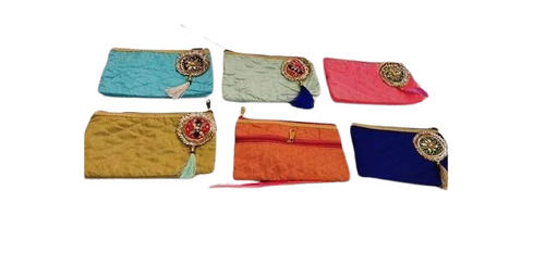 Elegant Look Zip Closure Silk Pouches