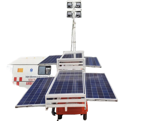 Telescopic Mobile Solar Tower Light - Mild Steel, 4-12 M Height | Automatic Switch, 360â° Rotating Luminaries, Eco-friendly, Silent Operation