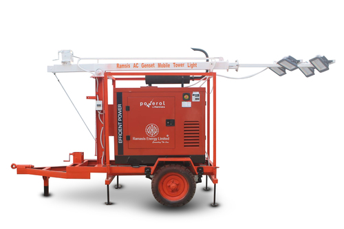 5.5 Kva Ac Genset With 7Mtr. Mobile Tower Light Single Cylinder - Color: Grey