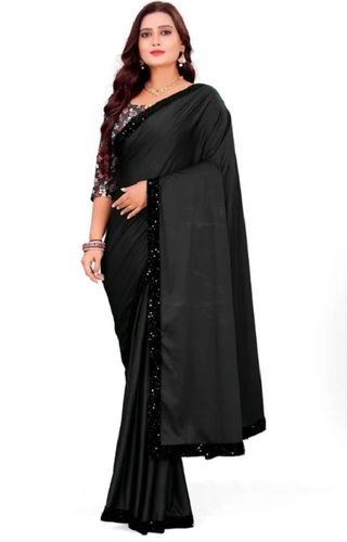 Black Color Lycra Fabric Party Wear Ladies Fancy Saree