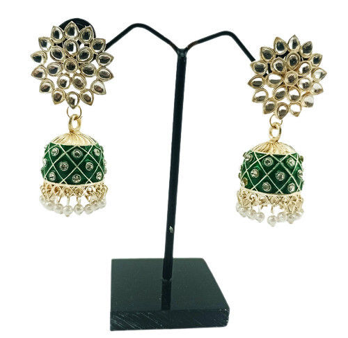 Gold Plated Kundan Stone Meenakari Jhumkha Earring