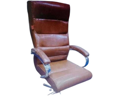 Leather Office Chair - Height Adjustable, Brown Leather with Fixed Arms | Easy to Clean, Eco-Friendly, Modern Design