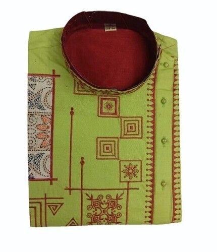 Green Color Men Embroidered Silk Kurta