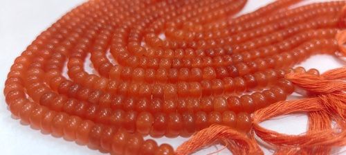 8 Inch Long 6MM Natural Light Orange Chalcedony Rondelle Plain Beads