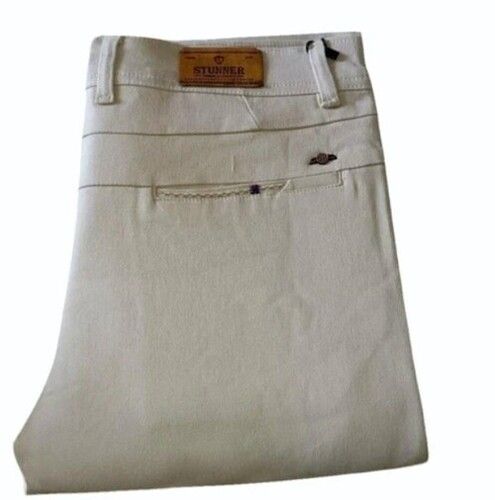 White Plain Pattern Regular Fit Men Cotton Trouser 