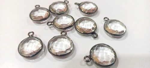 10X14MM Crystal Quartz Briolette Coin Shape Gemstone Single Loop Bezel Connector