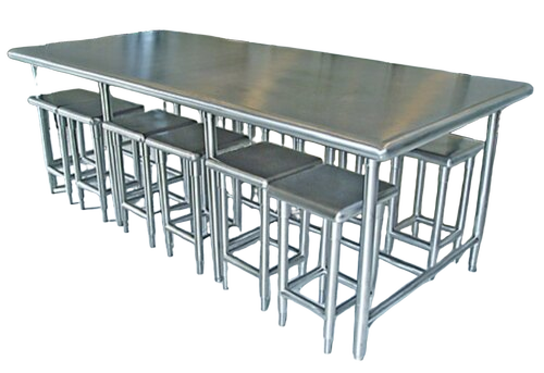 Steel Dining Table And Chair - Steel, Silver, Modern | Durable, Easy To Clean, Water Resistant