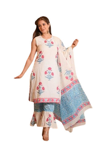 Casual Wear Regular Fit Sleeveless Printed Breathable Readymade Salwar Suits for Ladies