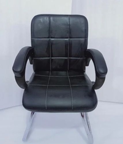 Black Color Stainless Steel And Leather Material Visitor Chair