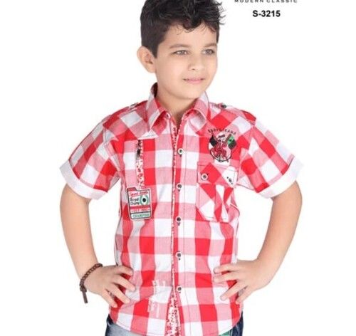 Multi Color Short Sleeves Boys Cotton Checked Shirts