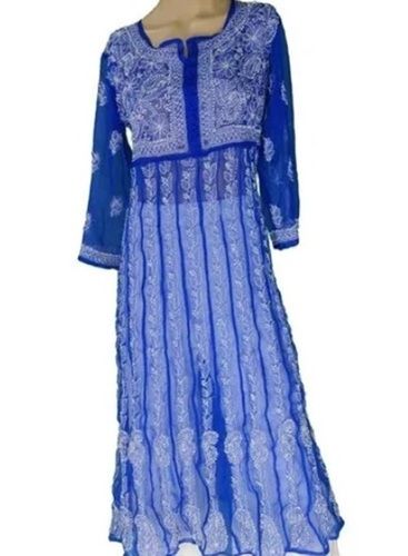 Embroidered Chiffon Georgette Chikan Kurti For Women