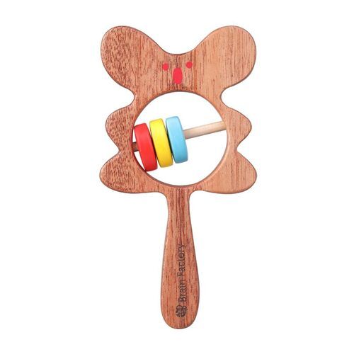 Brain Factory Bear-Shaped Neem wood Teether Rattle for 3 Months and Up