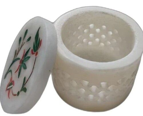 White Carved Marble Inlay Handicrafts Ring Box