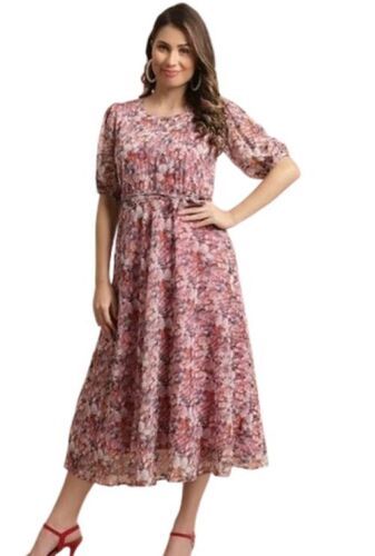 Women Printed Georgette A Line Maxi