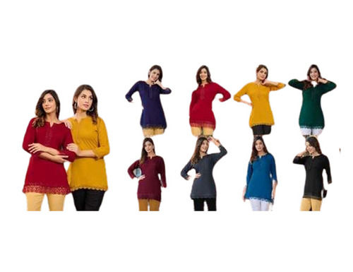 Casual Wear Regular Fit 3/4th Sleeve Breathable Readymade Plain Ladies Kurtis