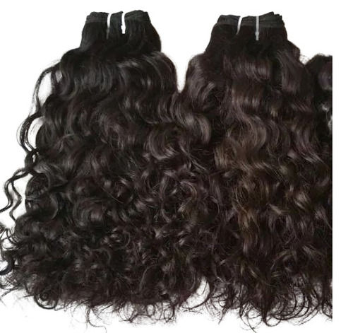 Shiny Silky 100 Percent Natural Black Human Curly Hair Extension for Ladies