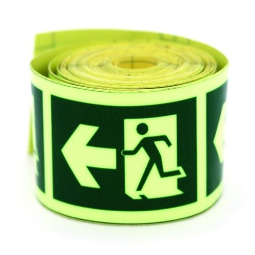 50mm X 5mtr Left Arrow Running Man Symbol Glow Night Tape