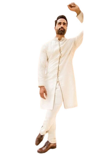 Party Wear Fade Resistant Regular Fit Plain Breathable Mens Long Kurta Pajama