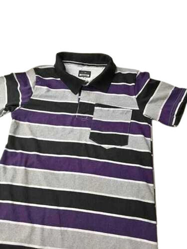 Casual Wear Readymade Regular Fit Short Sleeve Collar Neck Striped Mens T-Shirts