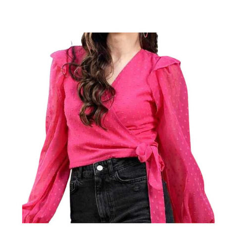 Long Sleeve Top - V-Neck, Regular Fit, Pink | Breathable, Lightweight, Comfortable, Skin-Friendly, Machine Washable