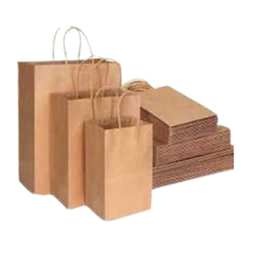 Single Compartment Plain Disposable Kraft Paper Carry Bags with Rope Handle