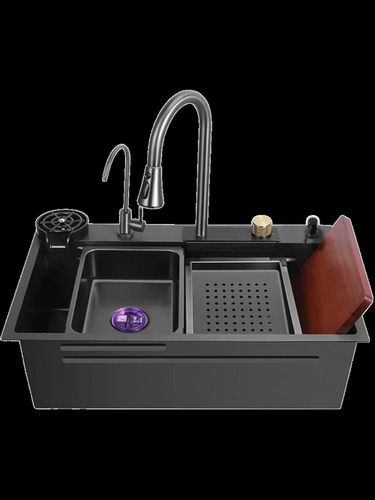 30*18 inches Waterfall 304 Grade Handmade Kitchen Sink. Black Matt Finish. Include RO Tap and all accessories.