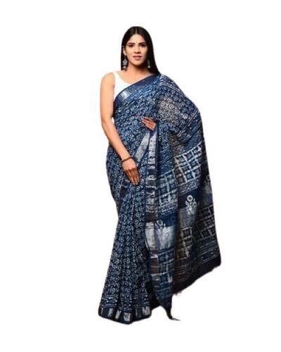 Dark Blue Ladies Print Bagru Saree