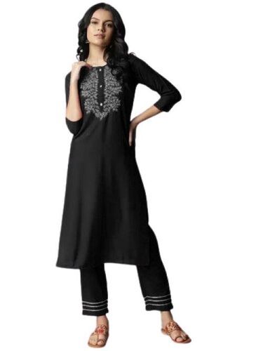 Cotton Black Zari Kurti Pant Set