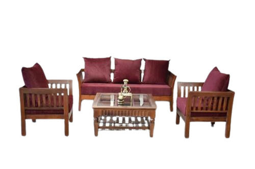 Wooden Sofa Set - Solid Wood, Rectangular 5 Seater, Brown Color | Termite Resistant, Water Resistant, Durable, Handmade, Easy To Clean, Polished Finish, Indian Style