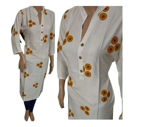 Casual Wear Regular Fit 3/4th Sleeve Readymade Printed Ladies Kurtis