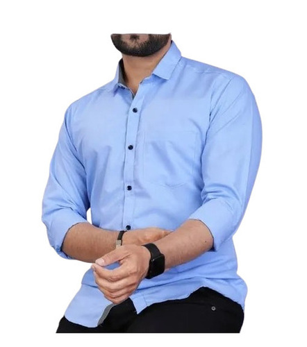 Mens Formal Shirt - Regular Fit, 100% Cotton, Blue Color | Breathable, Anti-Wrinkle, Quick Dry, Full Sleeves, Classic Collar