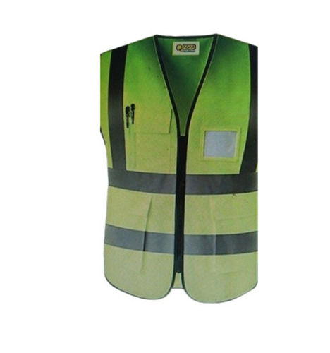 Daily Wear Regular Fit Sleeveless V Neck Polyester Green Safety Jacket