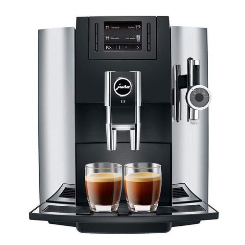 Jura E8 Automatic Coffee Machine - Metal Body, 2700 Watt Power | Dual Coffee Spouts, AromaG3 Grinder, One-Touch Operation, TFT Color Display, Adjustable Coffee Strength and Temperature, Integrated Milk Frother