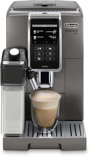 Dinamica Plus Espresso Machine - Stainless Steel LCD Display Grey | Fully Automatic with 16 Barista-Style Beverages and Built-In Grinder