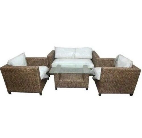 Brown Bamboo Cane Sofa Set with Table And Cushion