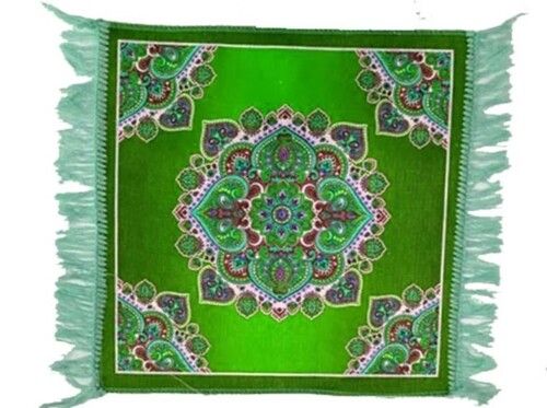 Printed Hand Knotted Green Cotton Prayer Rug Carpet