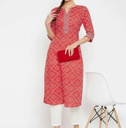 Round Neck 3/4th Sleeves Printed Jaipuri Designer Kurti