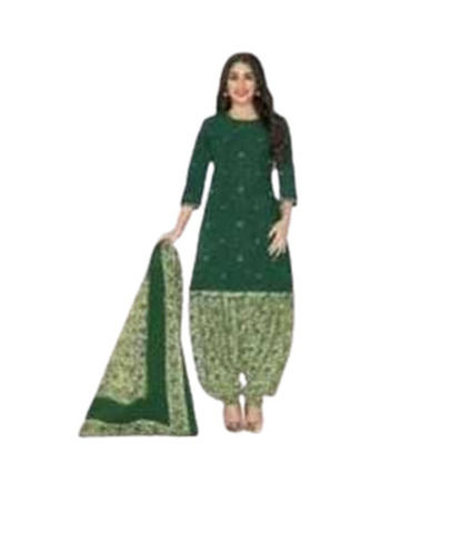 Casual Wear Regular Fit 3/4th Sleeves Printed Breathable Readymade Patiala Suits for Ladies