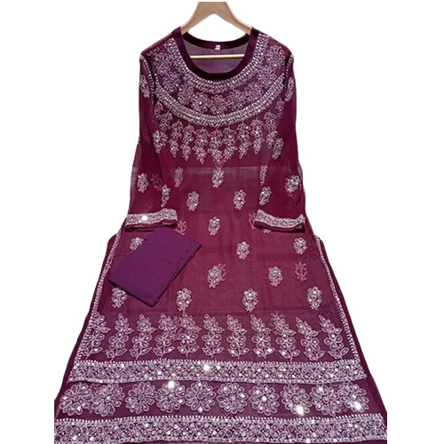 Embroidered Chiffon Kurti - XL, Multicolor, 3-4th Sleeve | Breathable, Washable, Trendy Design for Casual Wear