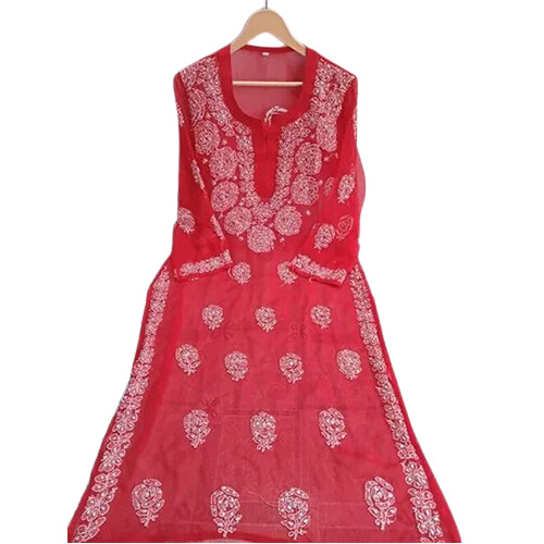 Mirror Work Lucknowi Chiffon Kurti - Color: Multioolor